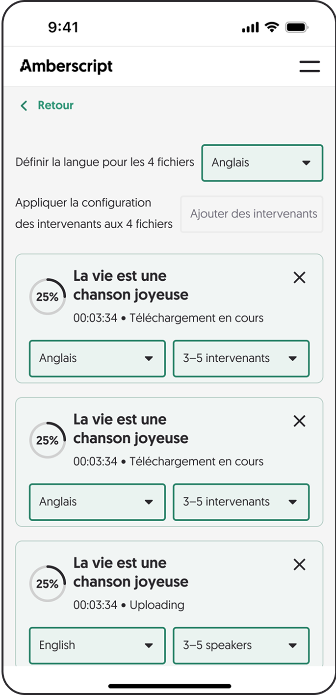 Screenshot of the Amberscript application interface
