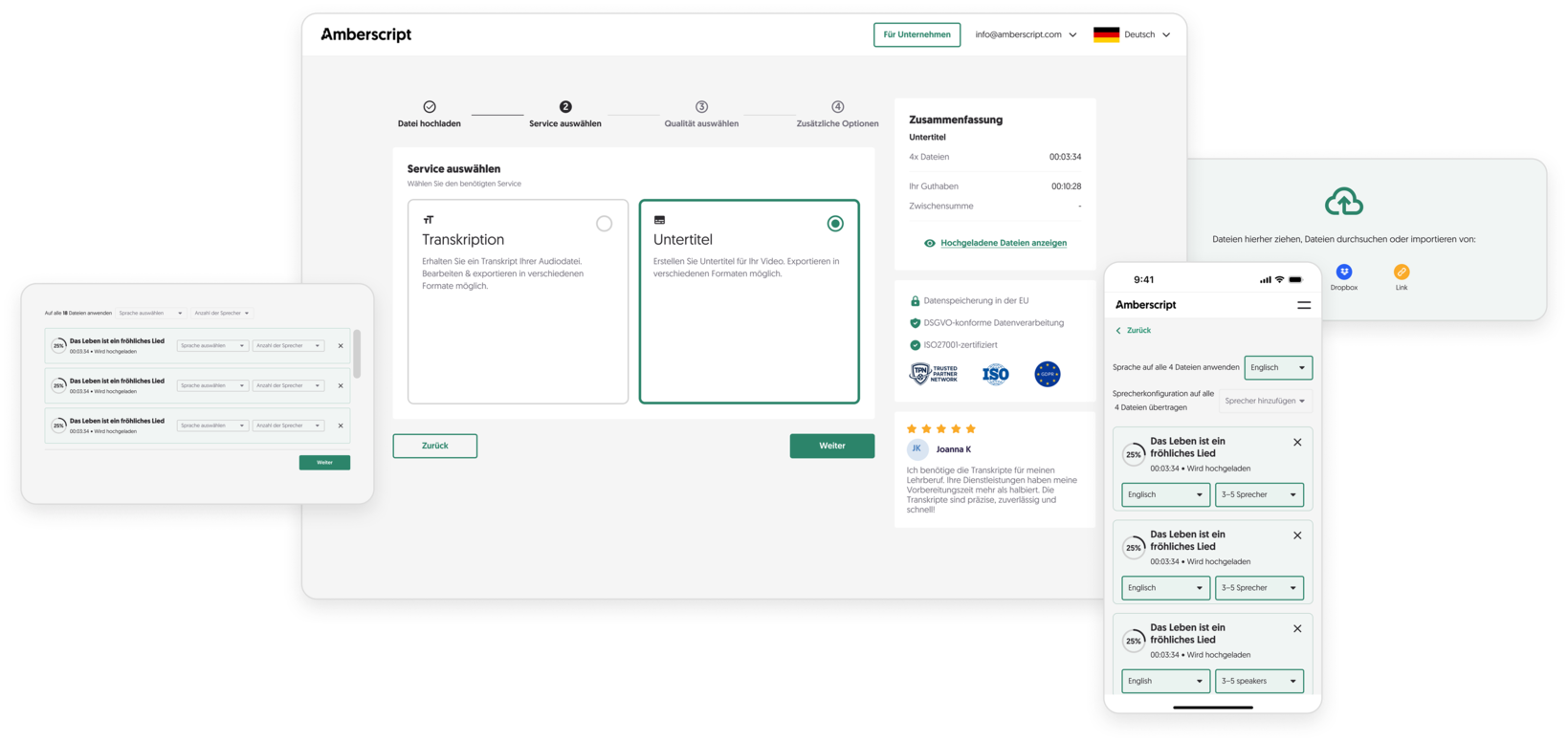 Screenshot of the Amberscript application interface