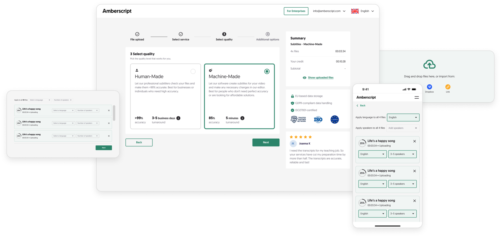 Screenshot of the Amberscript application interface