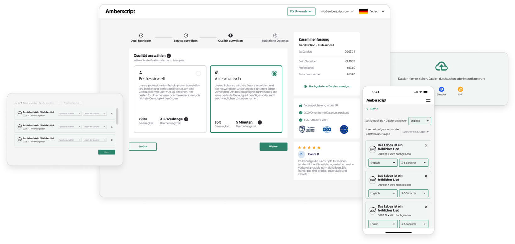 Screenshot of the Amberscript application interface