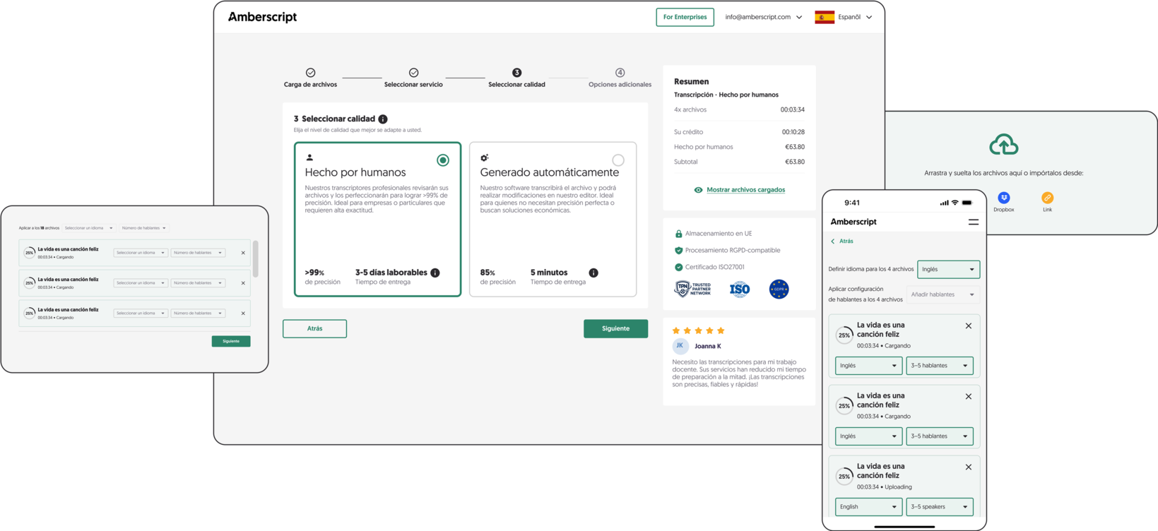 Screenshot of the Amberscript application interface