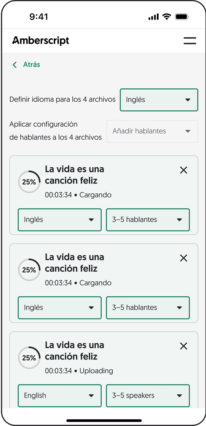Screenshot of the Amberscript application interface