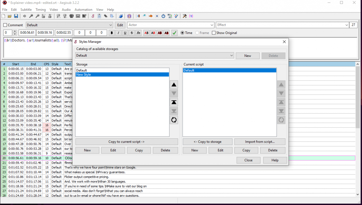 Applying the style for the current script in AegiSub