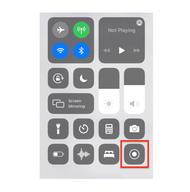 iPhone control center with marked Screen Recording button