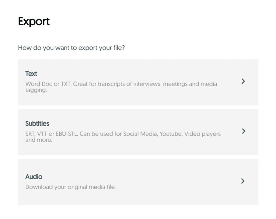 Amberscript online editor export options view
