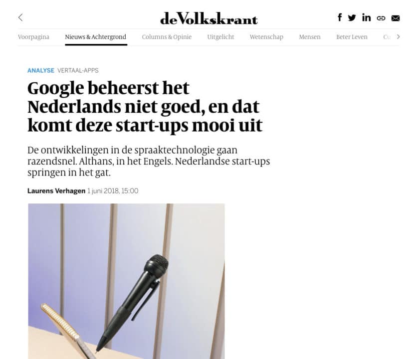 Volkskrant article about the Dutch startups, incl. Amberscript