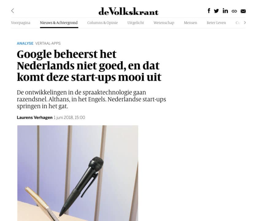 Volkskrant artikel over de Nederlandse startups, incl. Amberscript