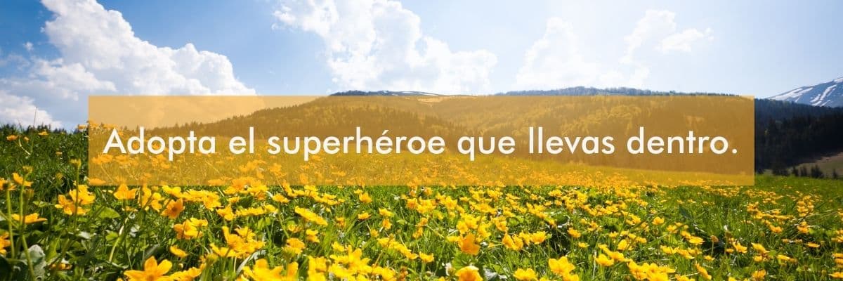 Imagen con fuente de letra Futura diciendo "Adopta el superhéroe que llevas dentro."