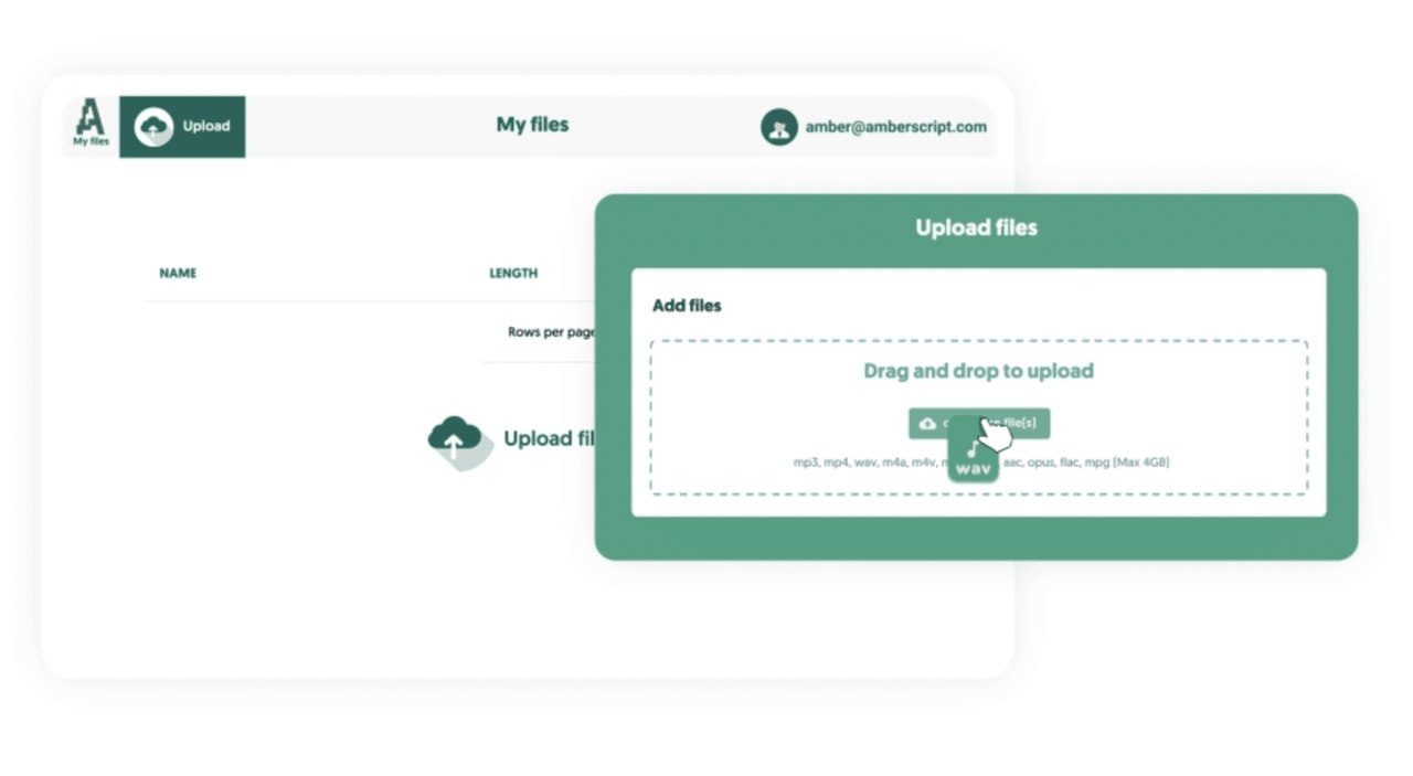 Amberscript file upload mockup