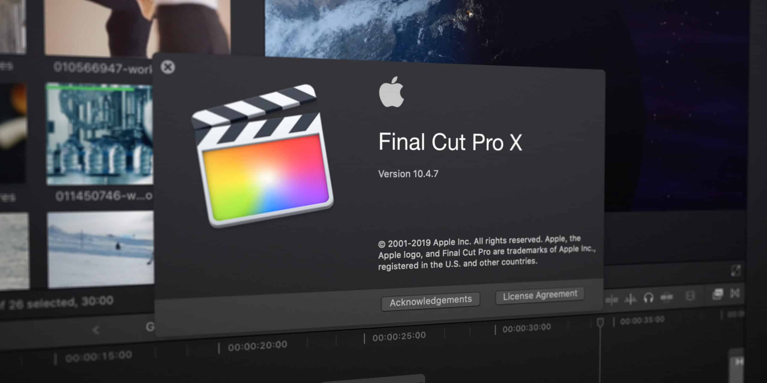 computer screen showing a Final Cut Pro X update