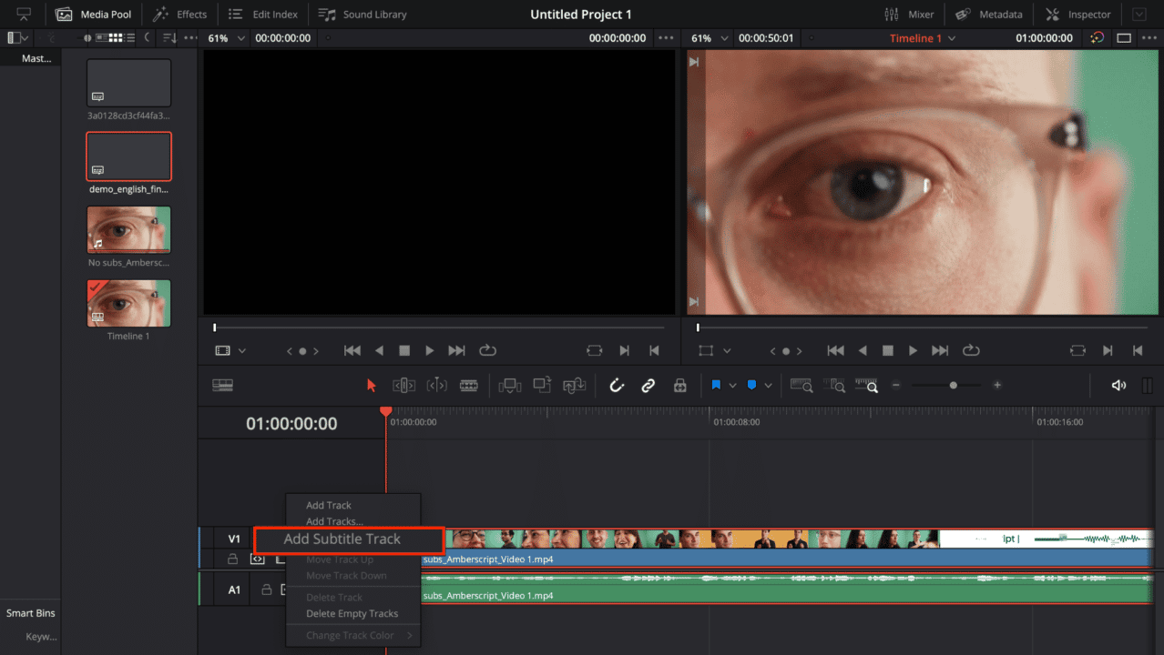 Ondertiteling toevoegen in Davinci Resolve.