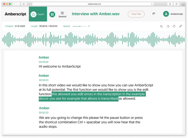 How do I add transcripts for narration or audio snippets