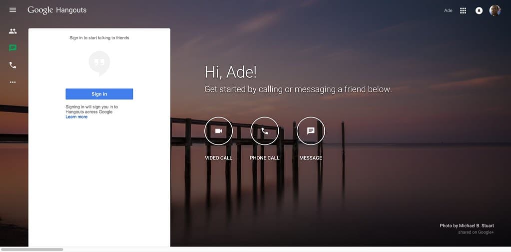 Transcribe a Google Hangouts meeting: Google Hangouts Get Started Screen