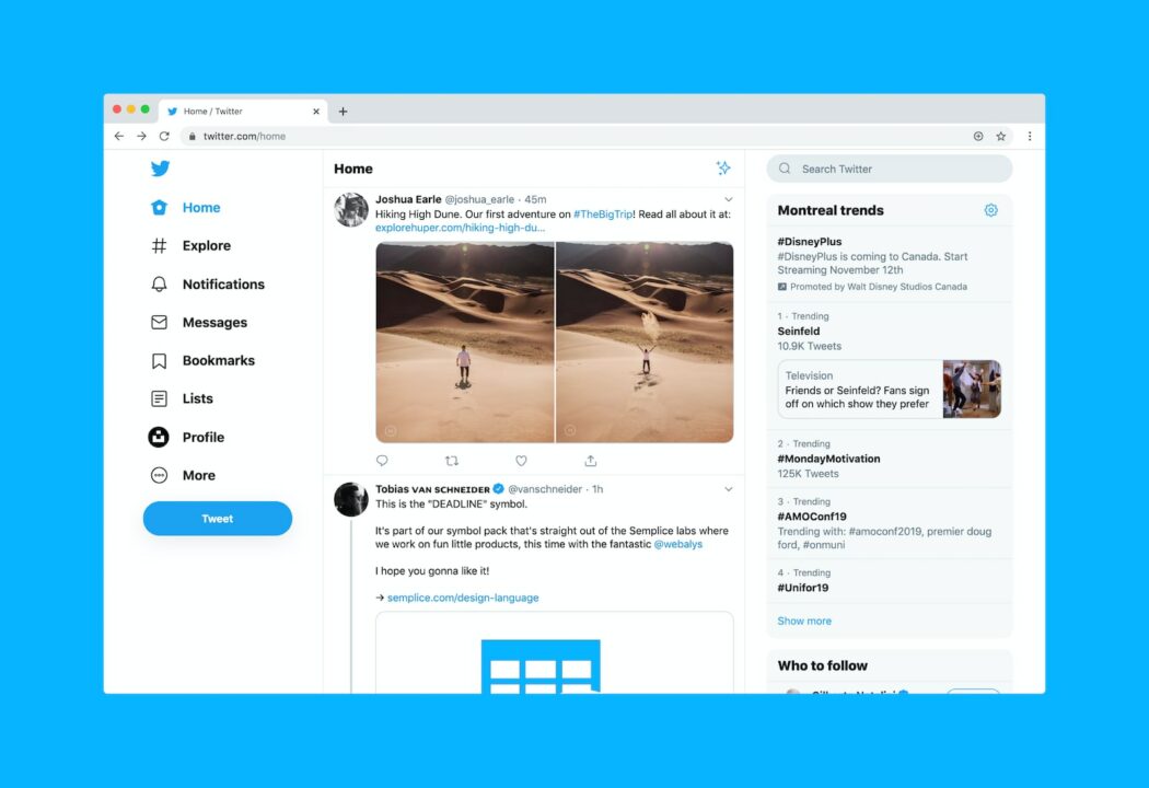 Twitter-Website auf dem Desktop