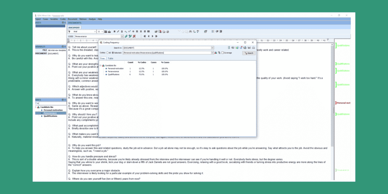 Interviews coderen met QDA Miner Lite.