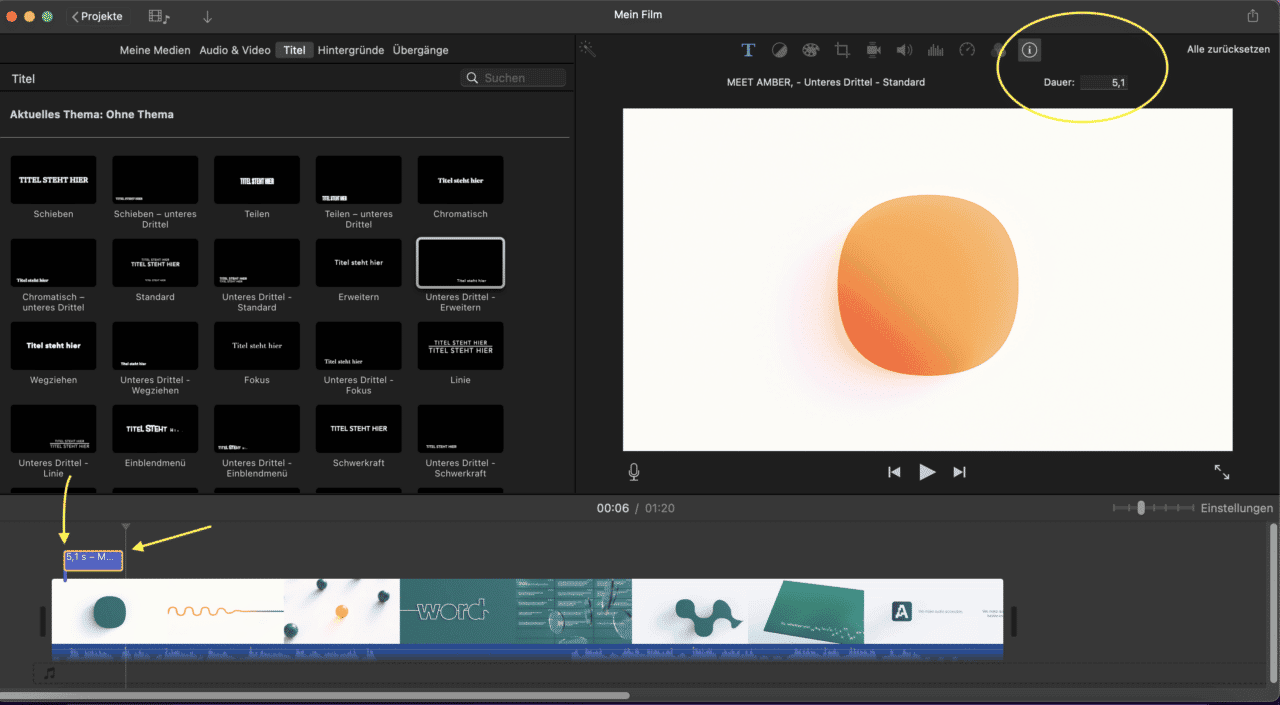 iMovie Untertitel Dauer anpassen
